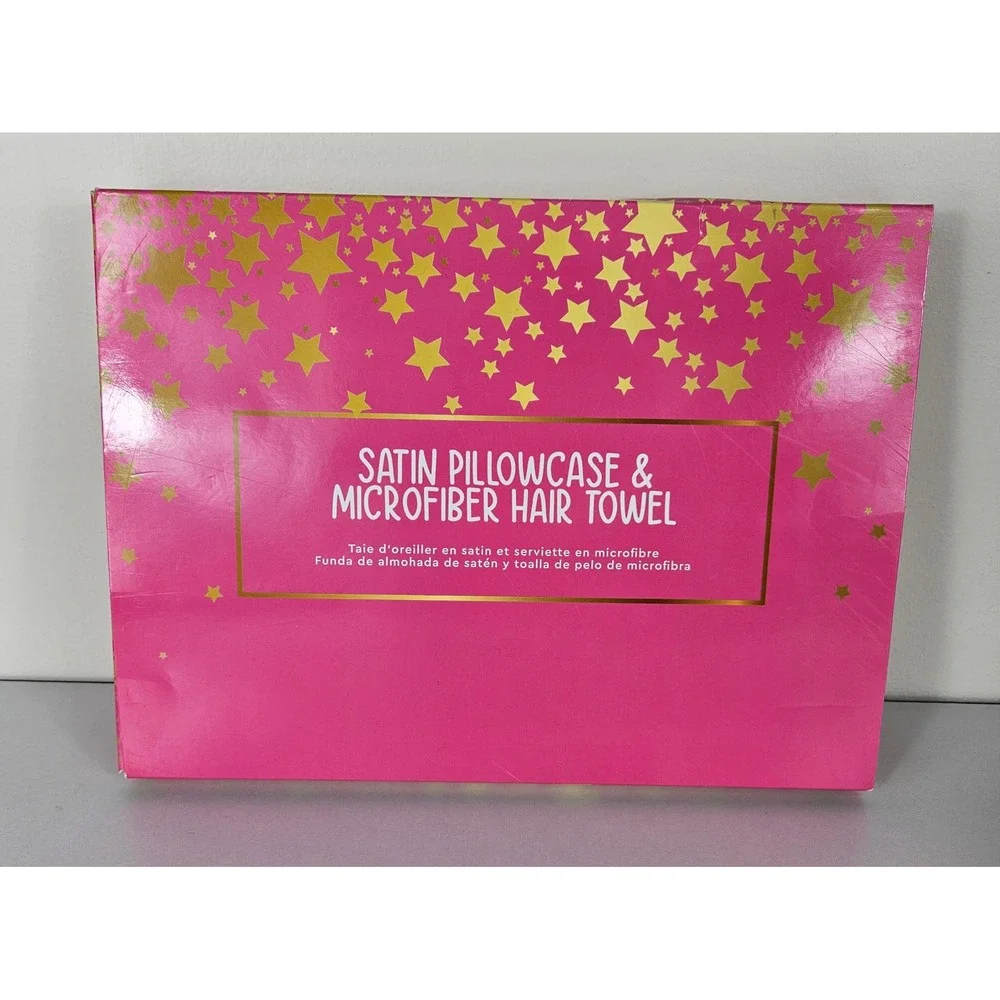 Sally Arcadia Beauty Labs Pink Satin Pillowcase Star Microfiber Hair Towel Set